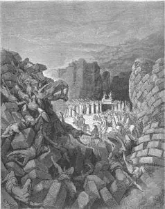 Engraving of Jericho's walls falling