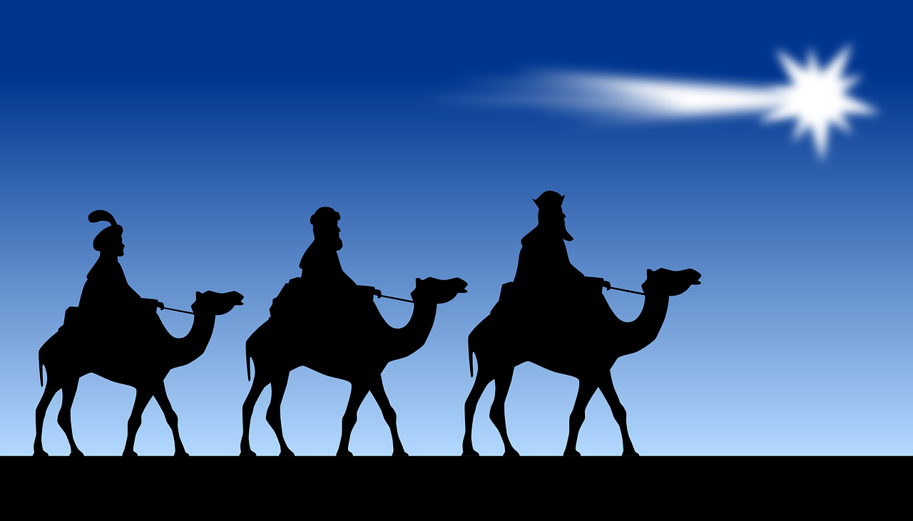 Wise Men silhouettes with comet-like star