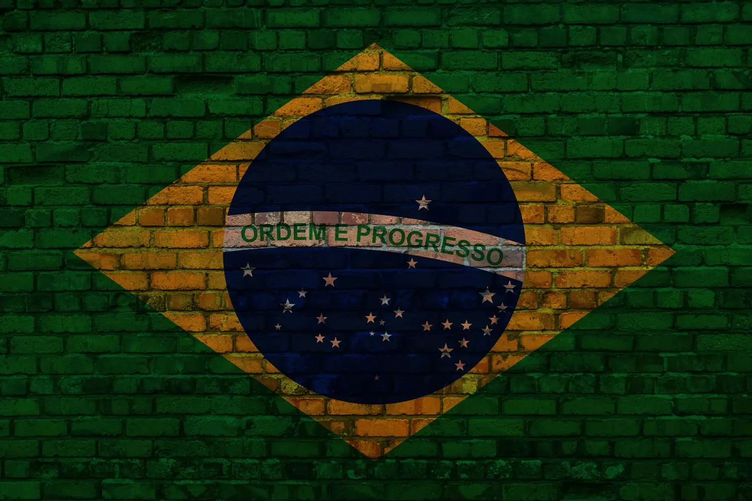 Flag of Brazil painted on a brick wall, photo credit: George Hodan