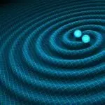 artist's grid showing gravitational waves around two circling stars, photo credit: NASA