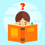 Illustration of a child questioning while reading a book