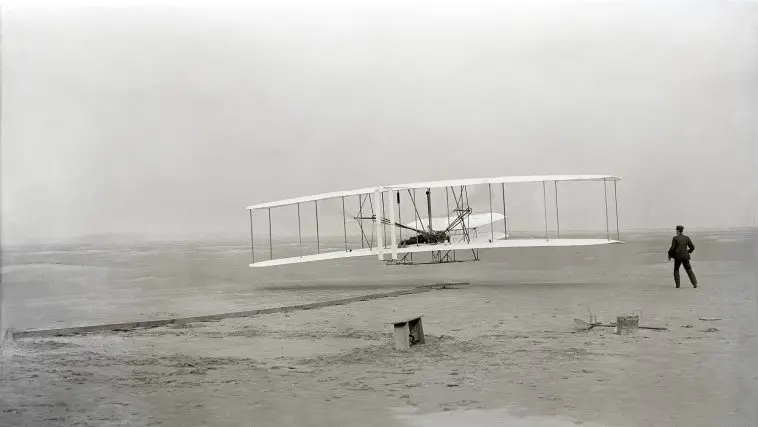 Photo of the Wright Brothers first successful aircraft, December 1, 1901