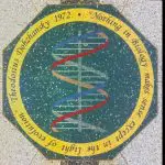 Mosaic at Notre Dame Uni. of Dobzhansky's statement that "Nothing in biology makes sense except in the light of evolution."