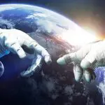 Sci-Fi Spacesuit gloves like the Sistine Chapel creation hands: Photo 102582312 © Forplayday | Dreamstime.com