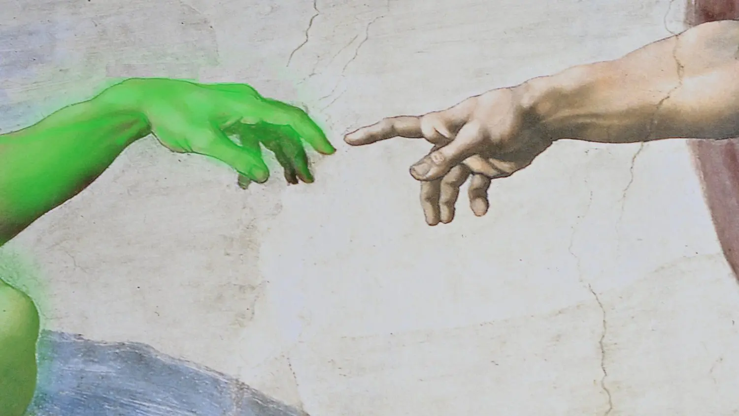 Creation of Adam painting closeup, altered to make Adam's hand an alien's: Photo 160401309 © Vieriu Adrian | Dreamstime.com