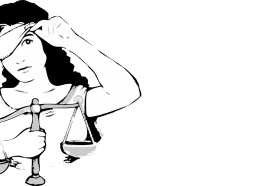 Justice peeking around her blindfold