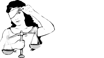 Justice peeking around her blindfold