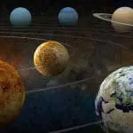 NASA illustration of the solar system planets ranged around the sun