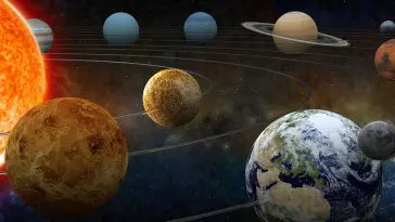 NASA illustration of the solar system planets ranged around the sun