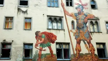 David and Goliath wall painting, Regensburg, Germany: ID 16465990 © Iuliia Kryzhevska | Dreamstime.com