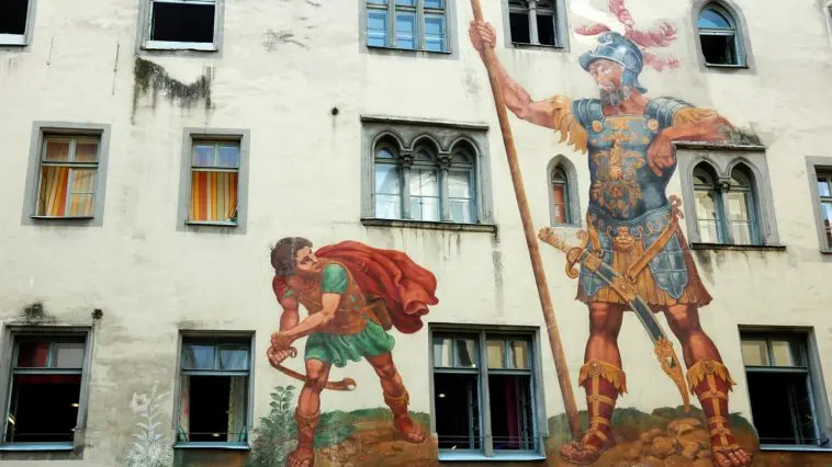 David and Goliath wall painting, Regensburg, Germany: ID 16465990 © Iuliia Kryzhevska | Dreamstime.com