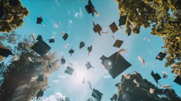 Graduation Mortars tossed into the air with trees in the background: ID 307977285 | Graduation Hats © Vitaliy Nykolyshyn | Dreamstime.com