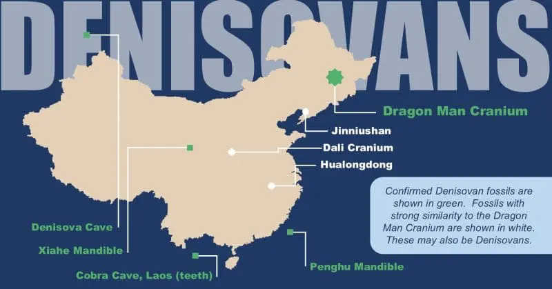 Location of Denisovan and potentially Denisovan finds