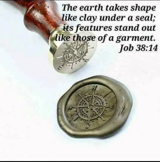 Wax seal with Job 38:14 quote meme