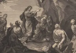 Dutch engraving of Jesus raising Lazarus 1642 - 1721
