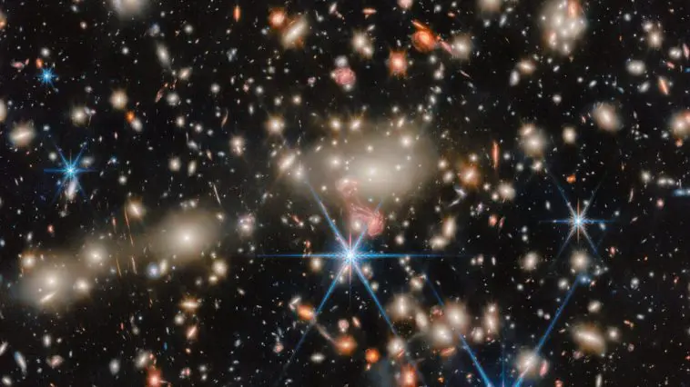 Galaxy cluster MACS J1149, photo credit: NASA/ESA/CSA James Webb Space Telescope