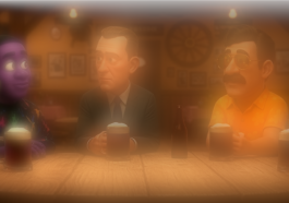 Rent-a-Friend and characters at the Nacho table