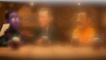 Rent-a-Friend and characters at the Nacho table