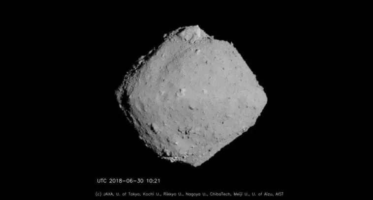 The asteroid Ryugu, as seen by Japan's Hayabusa2 spacecraft on June 26, 2018. (Image credit: JAXA)