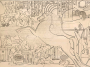 Karnak Northern exterior wall carving: King Seti I defeating Shasu beduin on the road to Gaza. Drawing by R.Lepsius, 1853