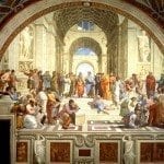 Sanzio Plato's painting of Aristotle and discipled