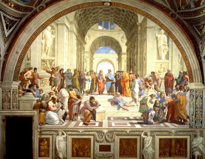 Sanzio Plato's painting of Aristotle and discipled