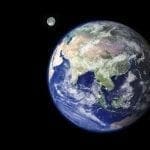 Earth showing Asia from space with the moon to the side. Photo credit: NASA