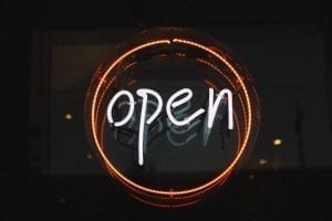 "Open" neon sign, photo credit: pxhere