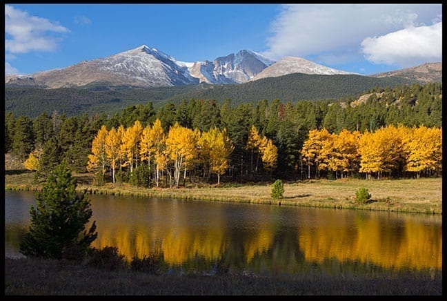 Autumn scene with snow dusted mountain, photo credit: Pat Mingarelli