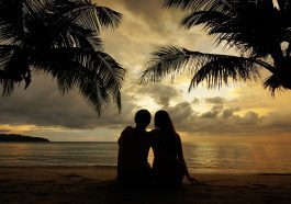 Silhouette of couple on beach: Photo 174664126 / Couple Silhouette Tropical © Vladimir Lesnikov | Dreamstime.com