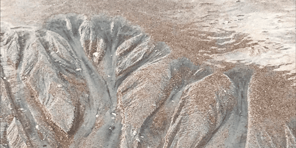 Beach sand showing water drainage erosional features